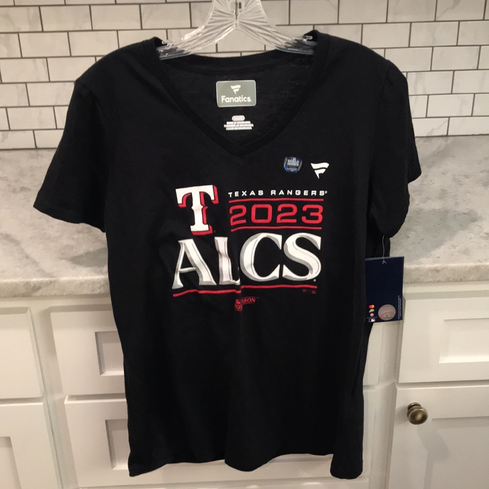 New Fanatics Rangers T Shirt Womens Medium Black Top 2023 ALCS Texas Baseball
